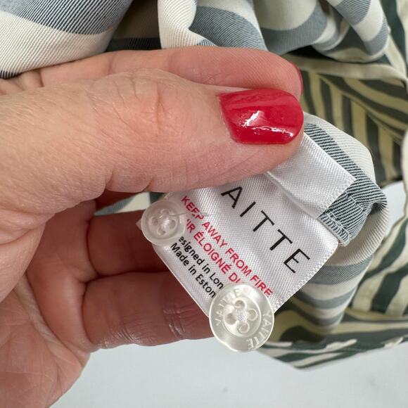 Yaitte Striped Button Front Shirt Green White Long Sleeve Top Size XS - Picture 7 of 8